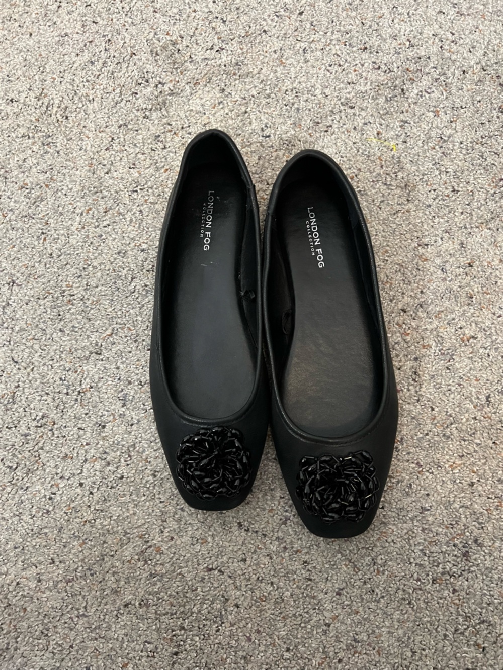 London Fog Black Caira Women's Embellished Round-Toe Ballet Flats,10M